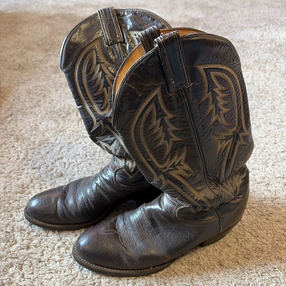 Vintage Tony Lama Black Label Men’s 9.5 D Brown Western Cowboy Boots